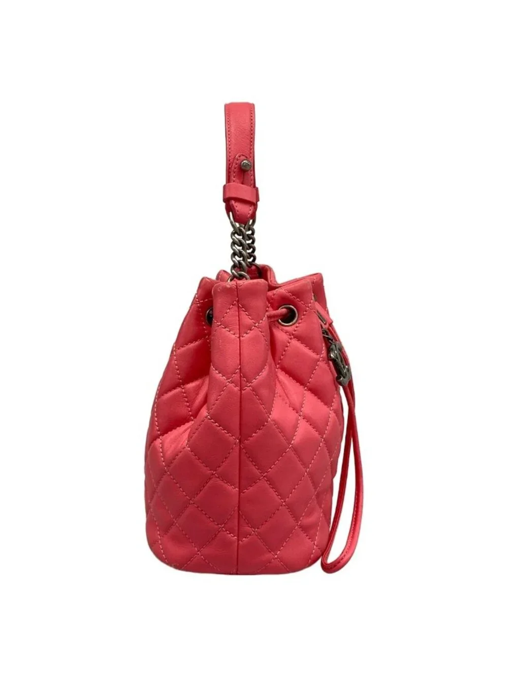 Chanel Handbag Quilted Pink Vintage Silver Drawstring Lambskin